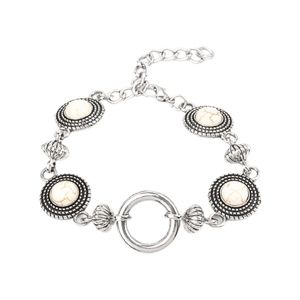 Silver White Stone Beaded Discs Adjustable Bracelet MUSICAL MOUNTAINS